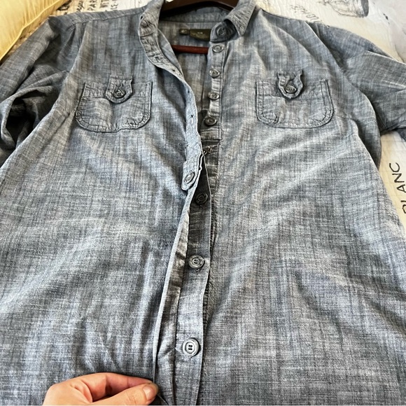 Anthropologie Fei Cotton Blue-Gray Long-Sleeve Mini Dress, Sz M - Picture 5 of 5